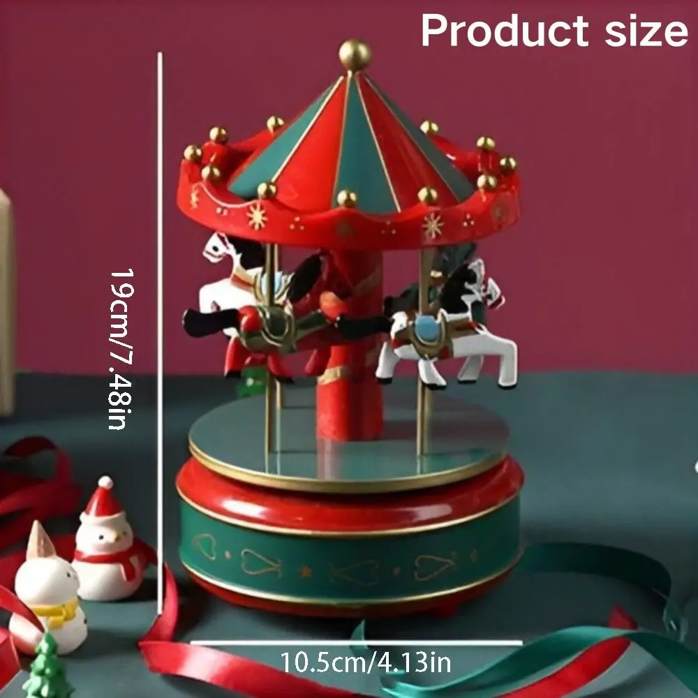Christmas Carousel Carousel Music Box Wooden Exquisite Rotating Wooden Music Box Cartoon Interactive Children Gifts Musicbox
