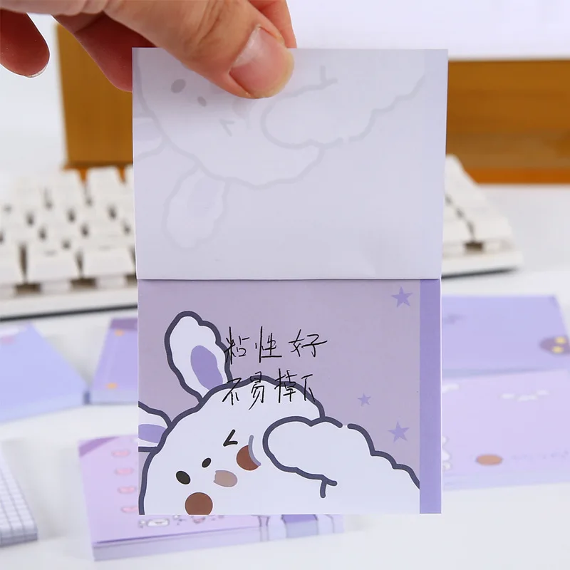 50 Sheets Korean Ins Kawaii Rabbit Bear Purple Memo Pad Cartoon Cute Small Notebook Student Notes