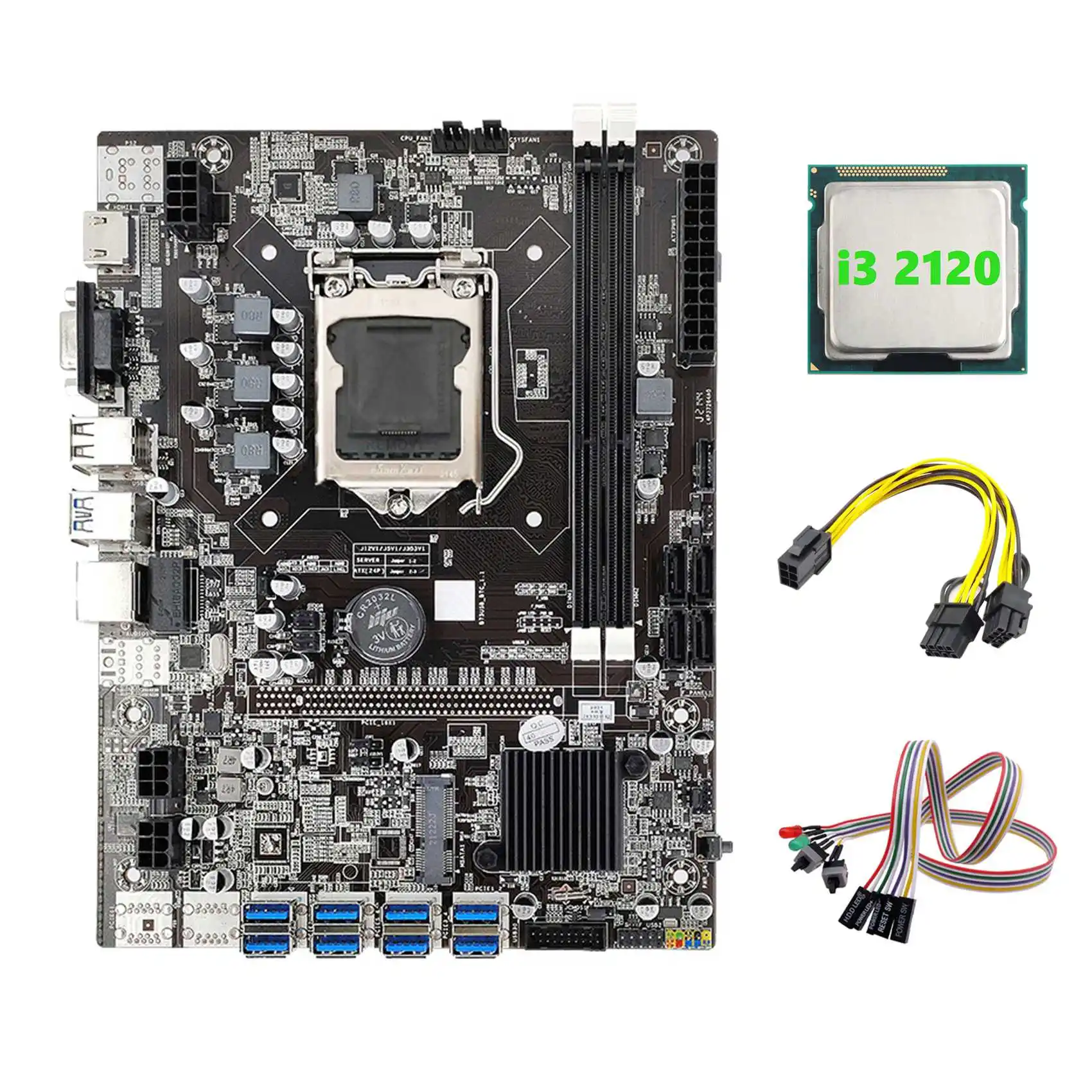 

Материнская плата B75 ETH 8XPCIE к USB + I3 2120 ЦПУ + кабель переключения + 6Pin к двойному 8Pin кабелю LGA1155 материнская плата для майнинга