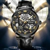 OUPINKE 3173 Men Watch Luxury Original Brand Mechanical Watch 50M Waterproof Luminous Leather Watch Fashion Design For Men Date