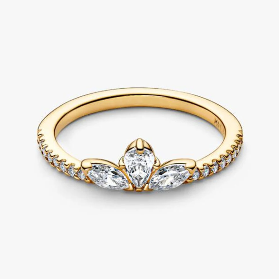 2026 New 925 Silver Sparkling Love Heart Princess Crown Heart to Heart Ring Fashion DIY Charm Jewelry Exquisite Gift 3