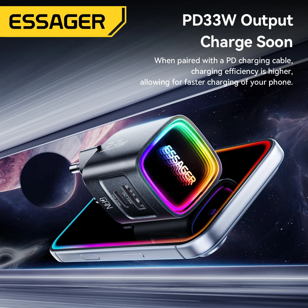 Essager GaN 33W USB-C Portable PD Fast Charger with RGB Lighting