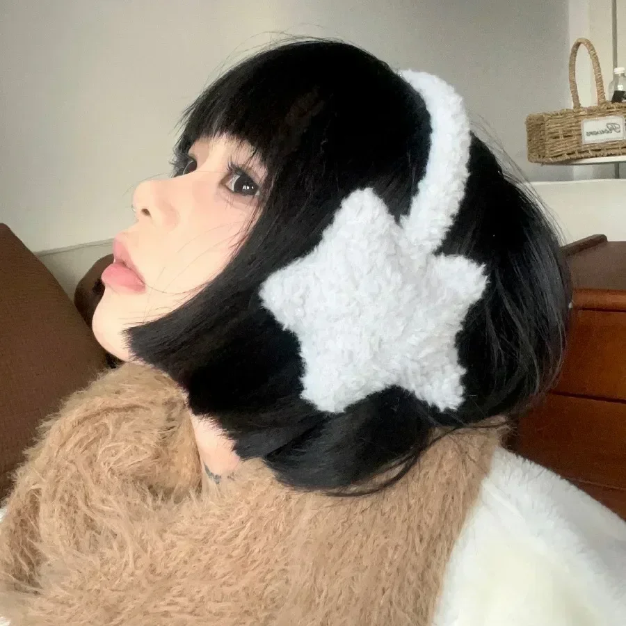 Y2K Star Fluffy Earmuffs Earplugs Cold Protection Women Ear Cover Keep Warm Solid Color Plush Earmuffs Cycling Accessories warm earmuffs,fur earmuffs