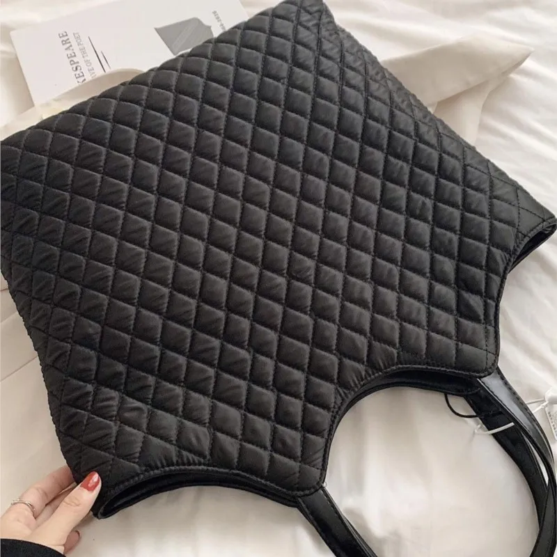 JIAERDI Black Puffed Quilting Tote Bag Women Large Capacity Stitching Shoulder Bags Ladies Fashion Premium Commute Underarm Bag