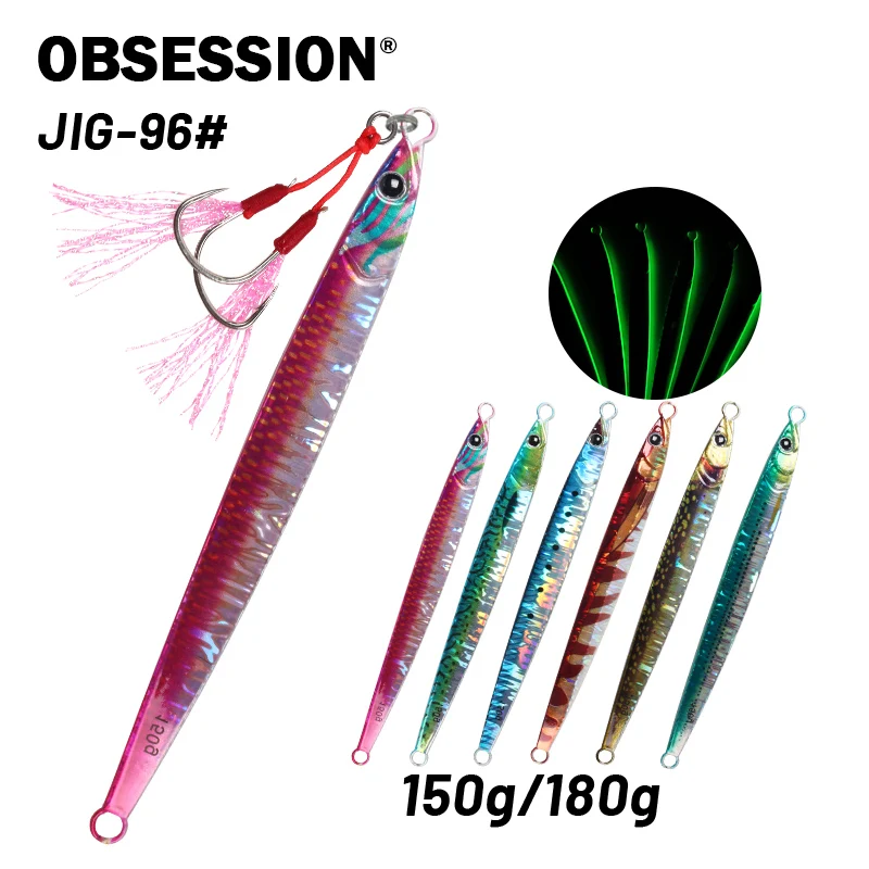

OBSESSION 150g 180g Metal jig 3D Printing Sea Fishing Lures Luminous Needle Jigging Lure Saltwater Sinking Artificial Bait Hooks