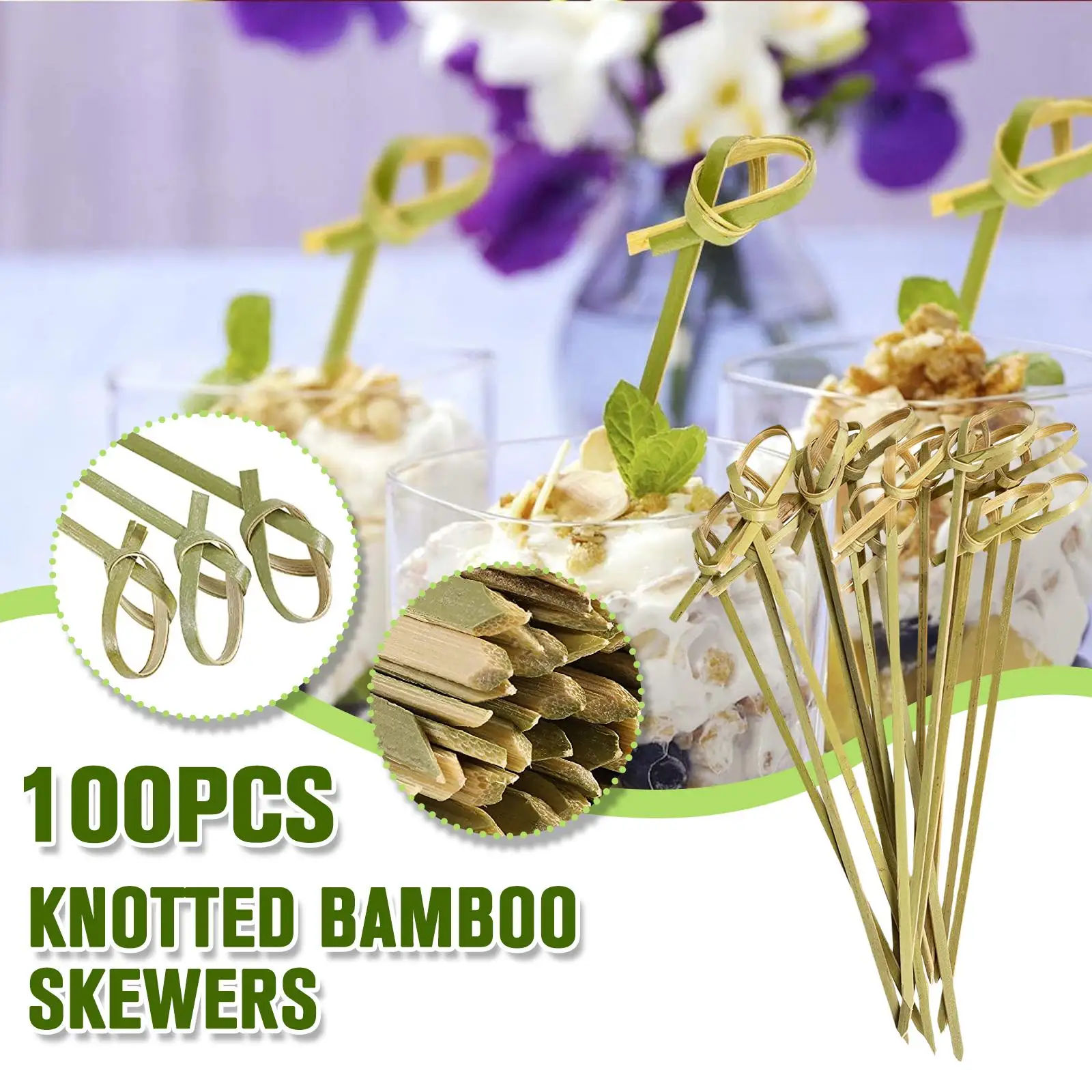 100pcs Hotel Home Delicate Green Flower Knot String Party Sign And Fruit Bamboo Practical Convenie Personality Disposable