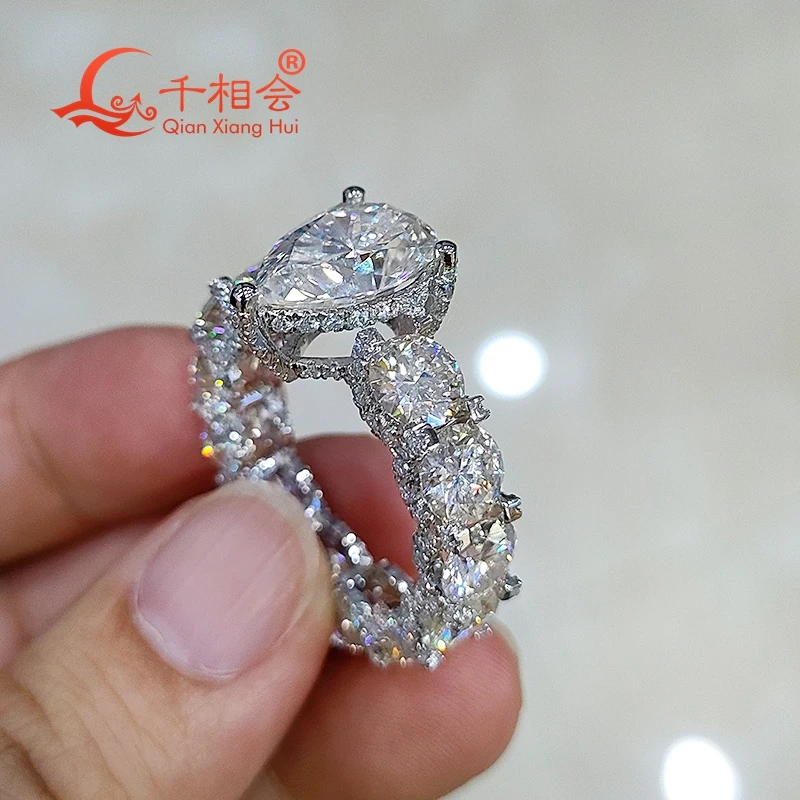 925 silver 9*13mm pear round with melee D VVS  white moissanite  full band setting Ring Jewelry Rings weding amxiu handmade 925 silver ring customize name ring with five birthstones colorful zircon rings for women mother s special gift