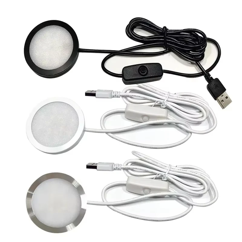 LED Under Cabinet Puck Light Display Case Shelf Counter Lighting Caravan Camper Motorhome Interior Spot Lamp with 5V USB Switch