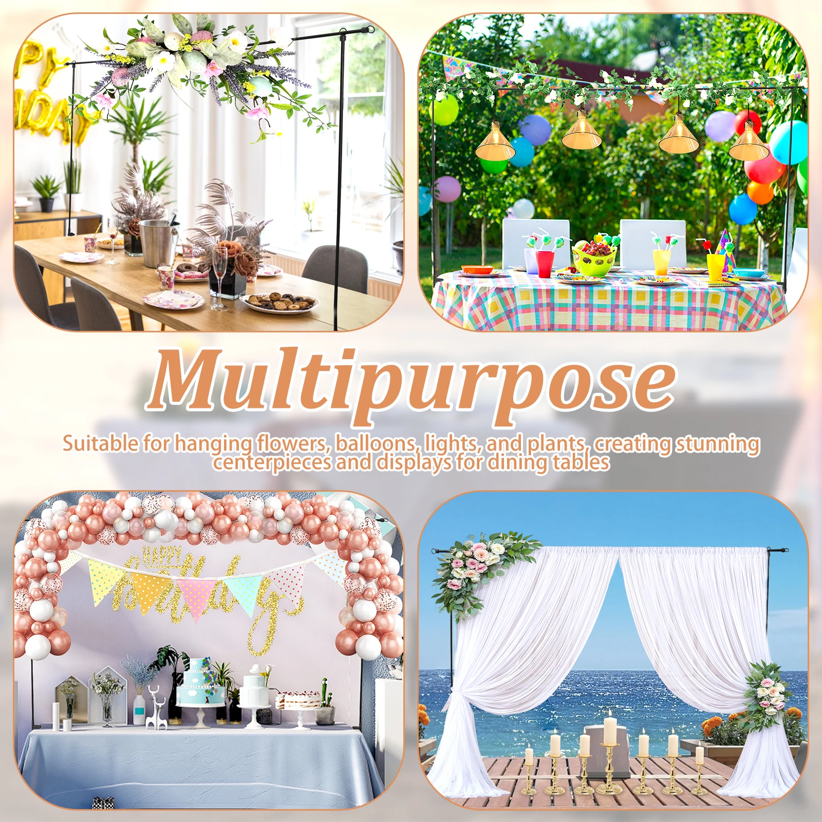 Over The Table Rod Stand with Clamps Adjustable 31"-98" Width Black Golden Table Arch Stand Hanging for Wedding Birthday Party