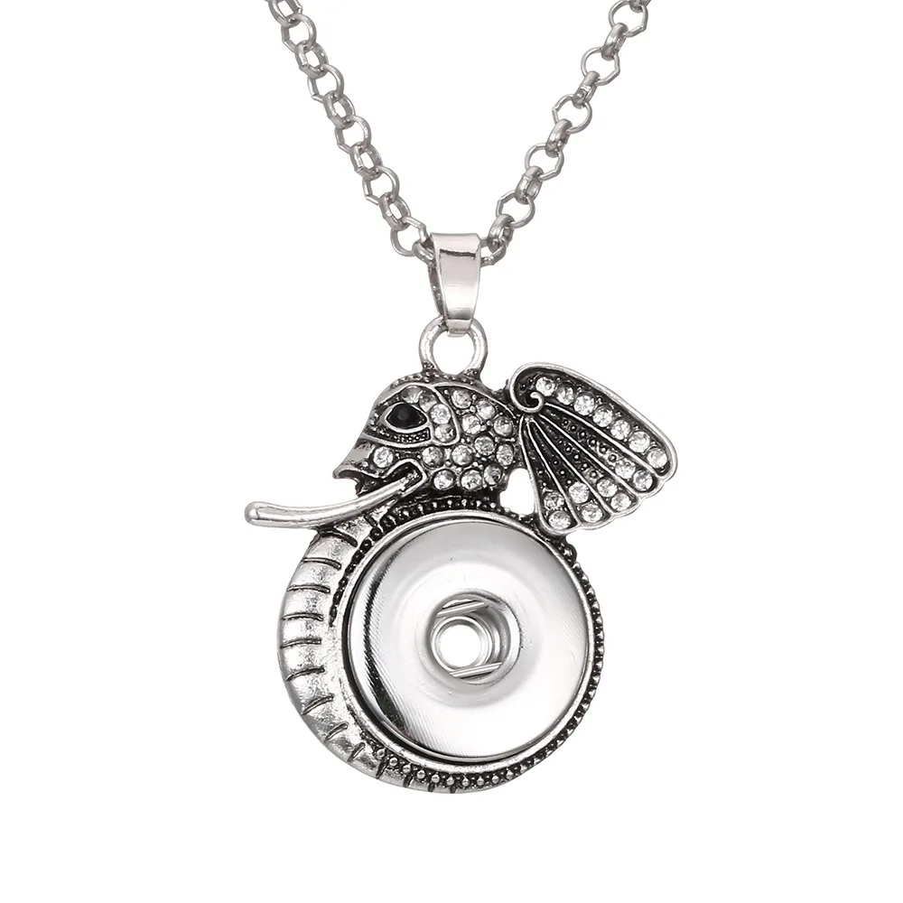 10pcs vintage style Metal Elephant Snap Necklaces Fit 18mm Snap Buttons Jewelry Snap Button Necklace