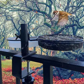 Bird Feeder For Deck Railing Deck Mounted Bird Feeder With Mesh Tray 360-Degree Rotatable Feeding Station Flower Pot Stand For
