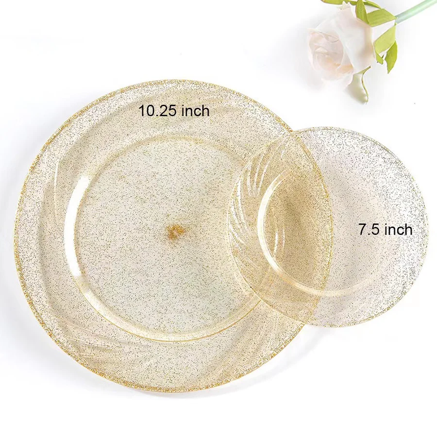 25 pcs disposable high quality clear plastic plates, perfect for weddings and parties/birthdays/holidays, reusable after wash