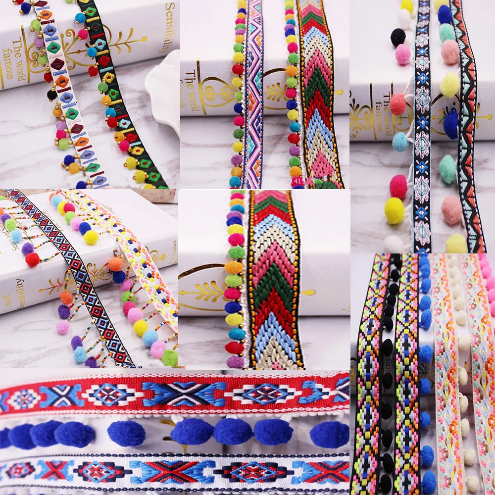 1Yards Pom Pom Trim Lace Fabric Fringe Ribbon Crafts Sewing DIY Handmade Accessories