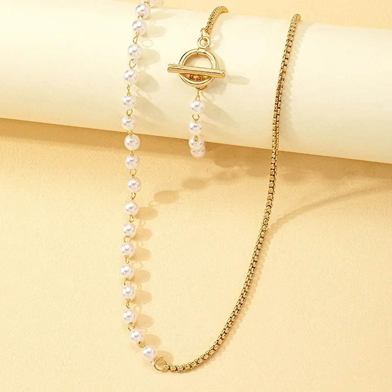 2pcs Elegant Imitation Pearl Beaded Choker Necklaces Bracelet Set for Women Buckle Wedding Party Jewelry Set Gift