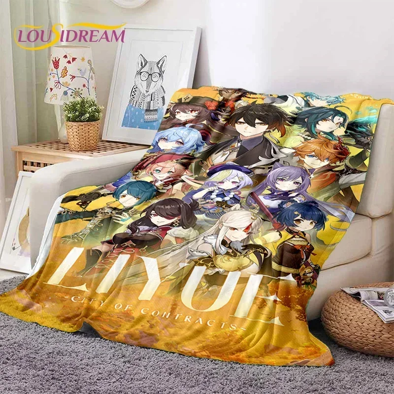 3D Cute Genshin Impact Cartoon Game Soft Flannel Blanket for Beds Bedroom Sofa Picnic,Throw Blanket for Outdoor Leisure Nap Gift 3
