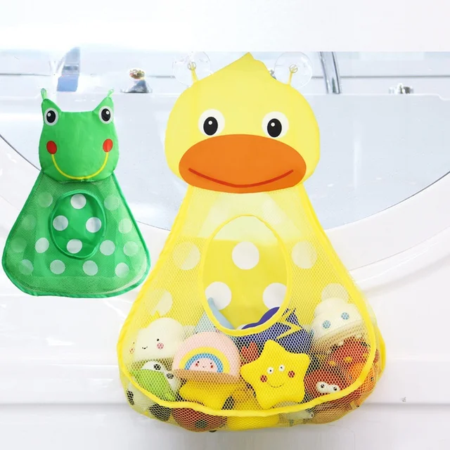 Baby Bath Toys Cartoon Duck Little Frog Baby Kid Shower Toy Storage Mesh with Strong Suction Cups Toy Bag Net Bathroom Organizer 1