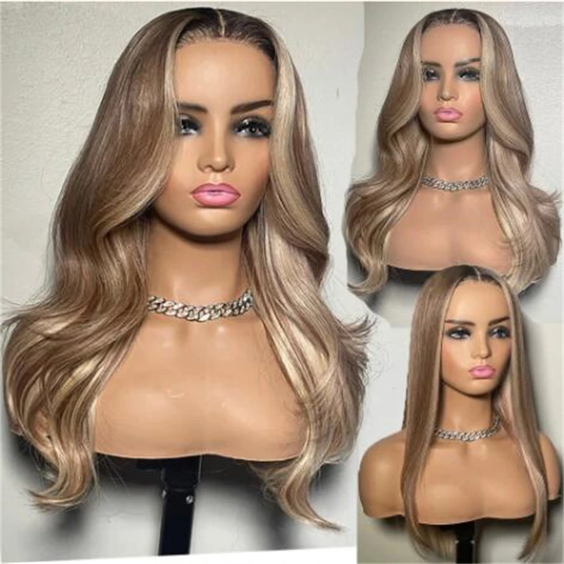 

Soft 180% Density Glueless 26Inches Long Preplucked Ombre Blond Water Wave Lace Front Wig For Black Women With BabyHair Daily
