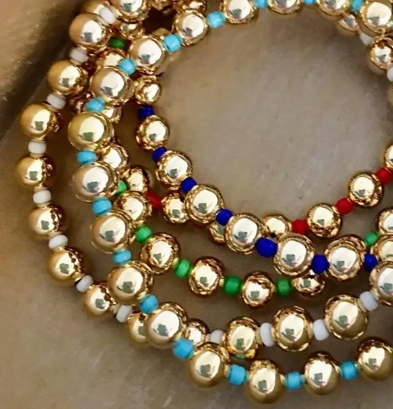 KKBEAD 18 K 골드 비즈 팔찌, Y2k 골드 도금 비즈 스트레치 팔찌, 여성용 쥬얼리 액세서리, Pulseras Mujer Moda