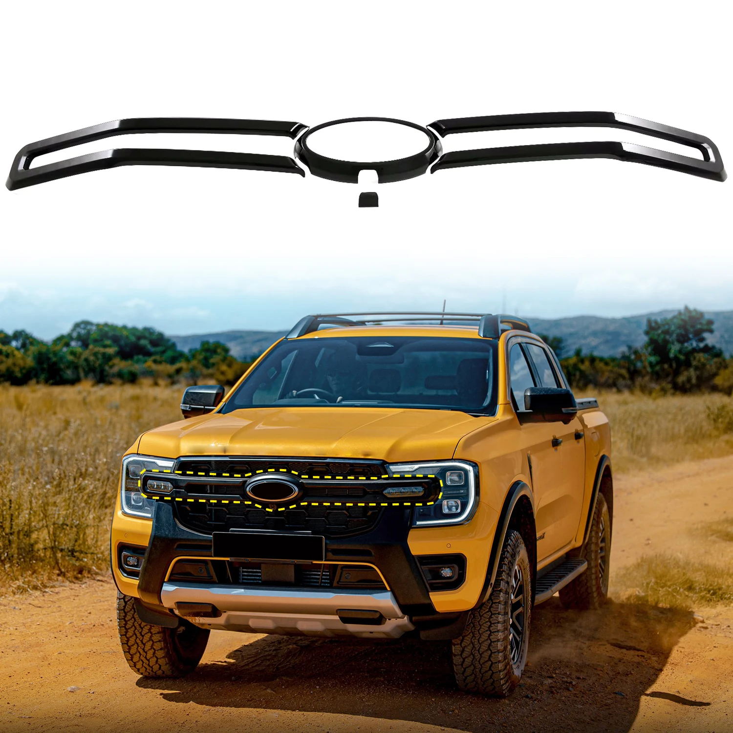 

Car Accessories For Ford Ranger 2023 2024 ABS Front Center Radiator Grill Cover Trim 4pcs