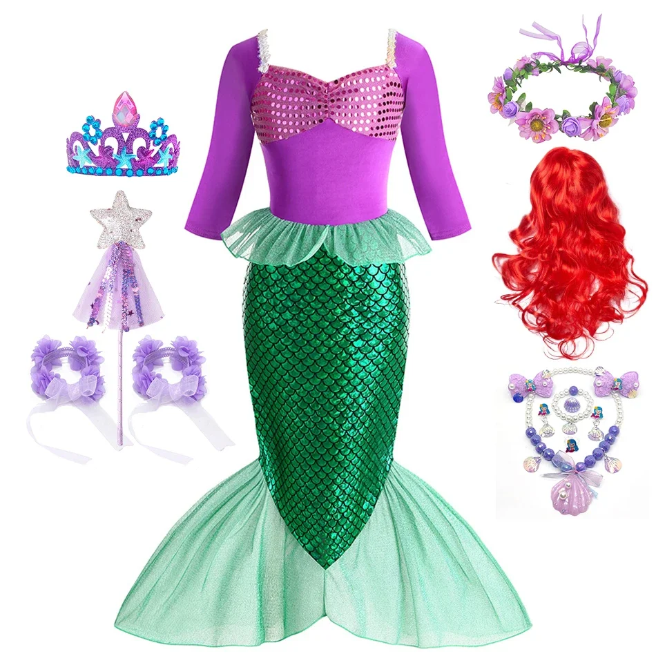 

Fishtail Princess Dress Little Girl Mermaid Costume Halloween Fantasy Cosplay Fairy Frock 2-10 Yrs Kids Birthday Party Outfits
