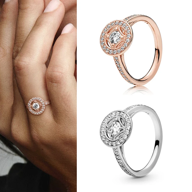 

Original 925 кольцо Silver Pan Ring Rose Gold Retro With Crystal Cz Pan Ring For Women Wedding Party Gift Fashion Jewelry