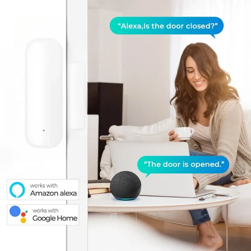 ZEXEF Tuya Smart WiFi Door Sensor Smart Home Open Close Detector App Control Notification Compatible with Alexa Google Home