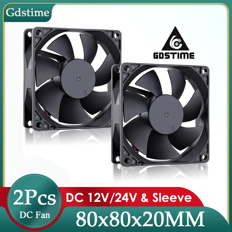 

Gdstime DC 12V 24V 8020 Sleeve Radiator 80x80x20mm CPU Cooler Fan 80mm 8cm Brushless Silent Computer PC Case Cooling Axial Fan