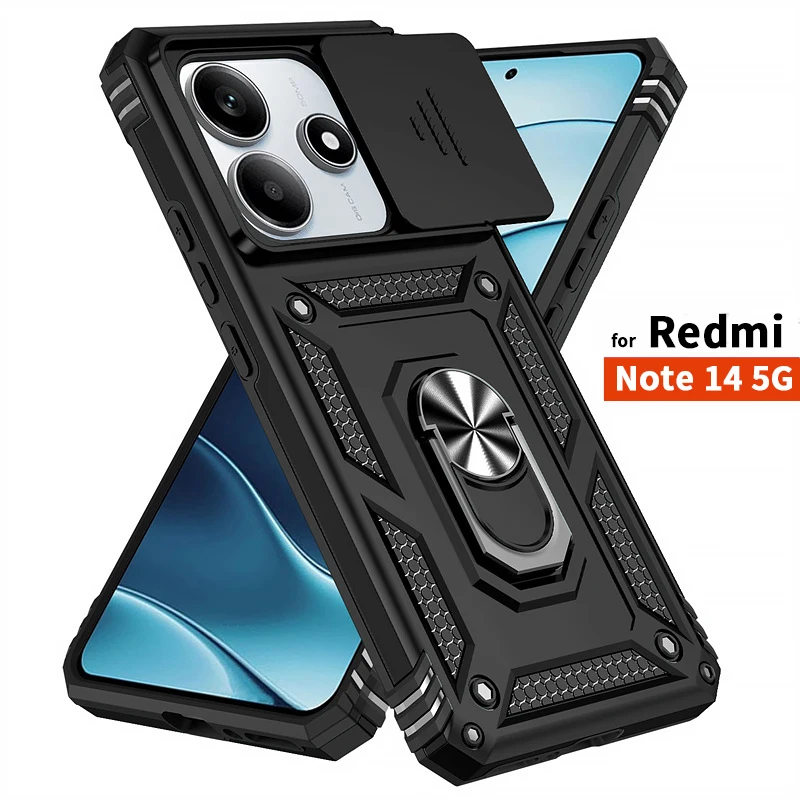 Armor Slide Camera Lens Protector Shockproof Case with Ring Stand Back Cover