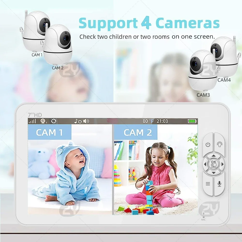 Baby Monitor with 2 Cameras 7" Large Display Audio and Video Surveillance 2-Way Talk 4000mAh Battery Infrared Night Vision VOX S9c896c548f8943978627310e3d30310b3