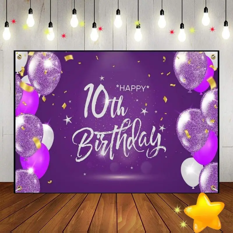 Happy 10Th Birthday Background For Photography Banner Girl Invitation Boy Custom Background Decoration Hotwheels Game Cake Stand