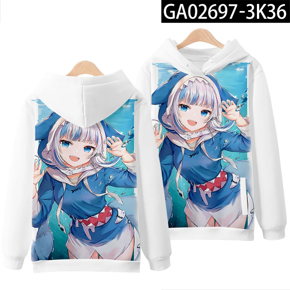 Hololive VTuber Gawr Gura Cosplay Hoodies 3D Printed Men Women Anime Tee Top Fashion Street Harajuku O-Neck Men Hooded