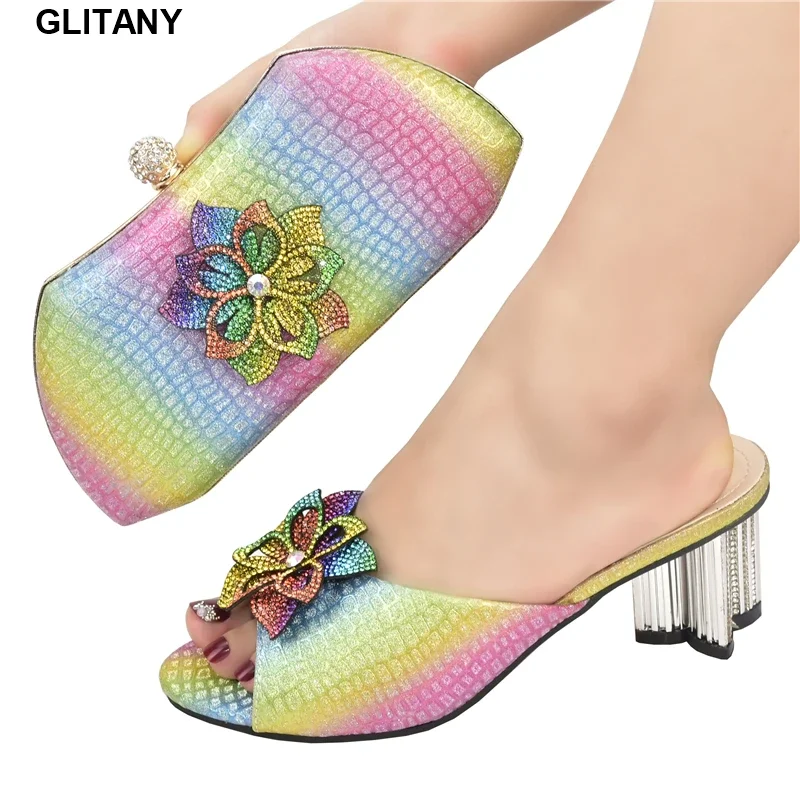 

New Arrival Italian Women's Party Shoes and Bag Sets Decorated with Rhinestone Italian Shoe and Bag Set for Party In Women
