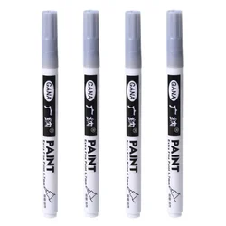 Set of 4 Waterproof Extra Fine Oil-Based Paint Markers in White and Black (4Pcs silver)