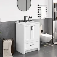 24.5" Bathroom Vanity with Ceramic Basin, Undermount Vanity Sink Cabinet with 2 Doors and 1 Drawer, Bathroom Storage Cabinet 1