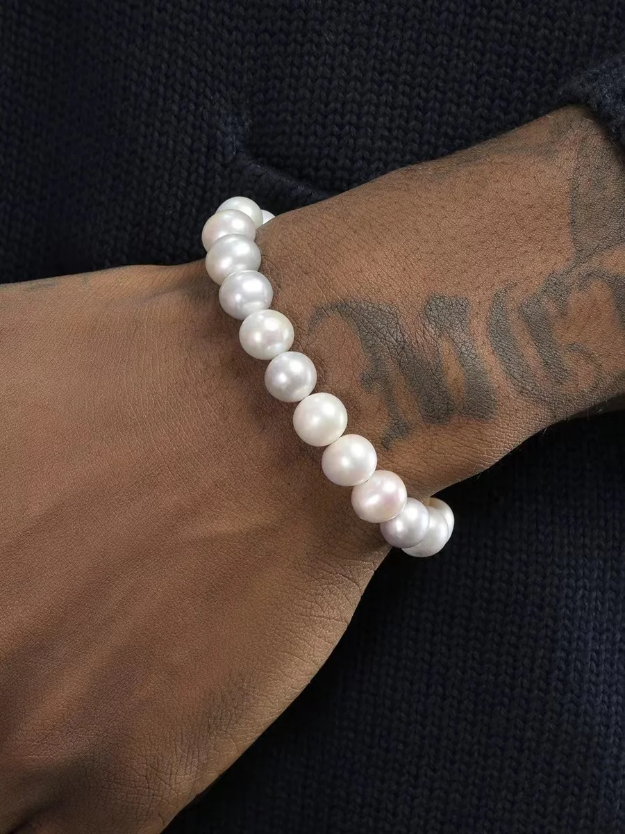 10mm Elastic Imitation Pearl Bracelet for Men Simple White Acrylic Bracelet For Women Hip Hop Fashion Jewelry Accessories 2