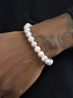 10mm Elastic Imitation Pearl Bracelet for Men Simple White Acrylic Bracelet For Women Hip Hop Fashion Jewelry Accessories 2