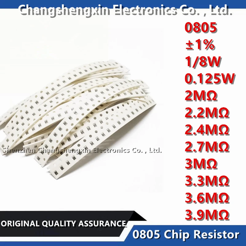 

100PCS 0805 SMT Chip Resistor Tolerance ±1% 1/8W 0.125W Resistance 2MΩ 2.2MΩ 2.4MΩ 2.7MΩ 3MΩ 3.3MΩ 3.6MΩ 3.9MΩ Ohm