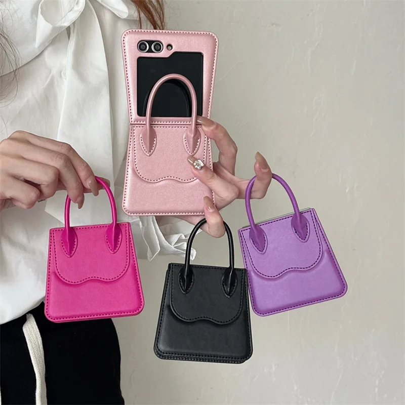 Étui De Téléphone En Cuir En Forme De Sac À Main Pour Femme, Étuis En Silicone Pour Samsung Galaxy Z Flip 5 4 3 Z Flip4 Flip5 Flip3 5G, Couverture Mig