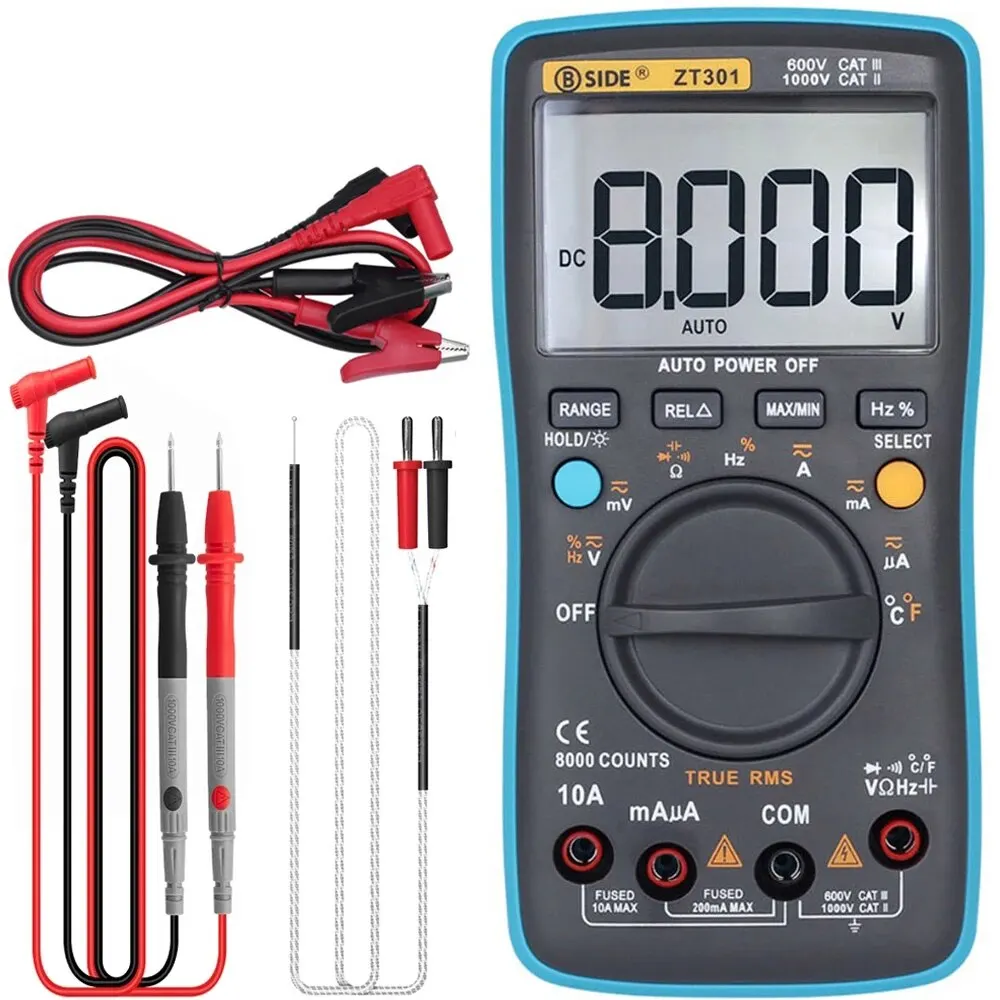 Multimetro Digitale Bside Zt301 True-Rms Dc/Da Voltmetro Amperometro Multimetro Dmm Resistenza Ohm Cap Hz Temp Tester