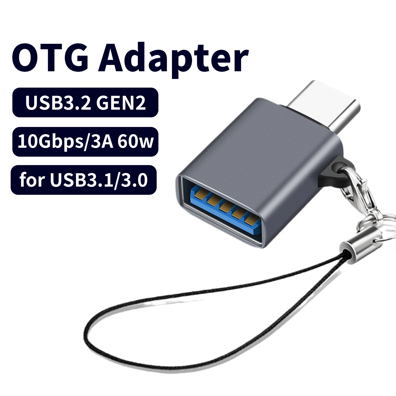 

OTG Type-C to USB Adapter, Connector for Tablet, Mobile Phone, U Disk, Hard Disk, Headset, Keymouse, USB Version 3.2