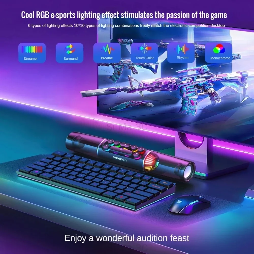 Gaming Bluetooth Speaker RGB Computer Soundbar 3D Surround Wireless Column Subwoofer Music Center Audio Laptop PC TV 4000mAh