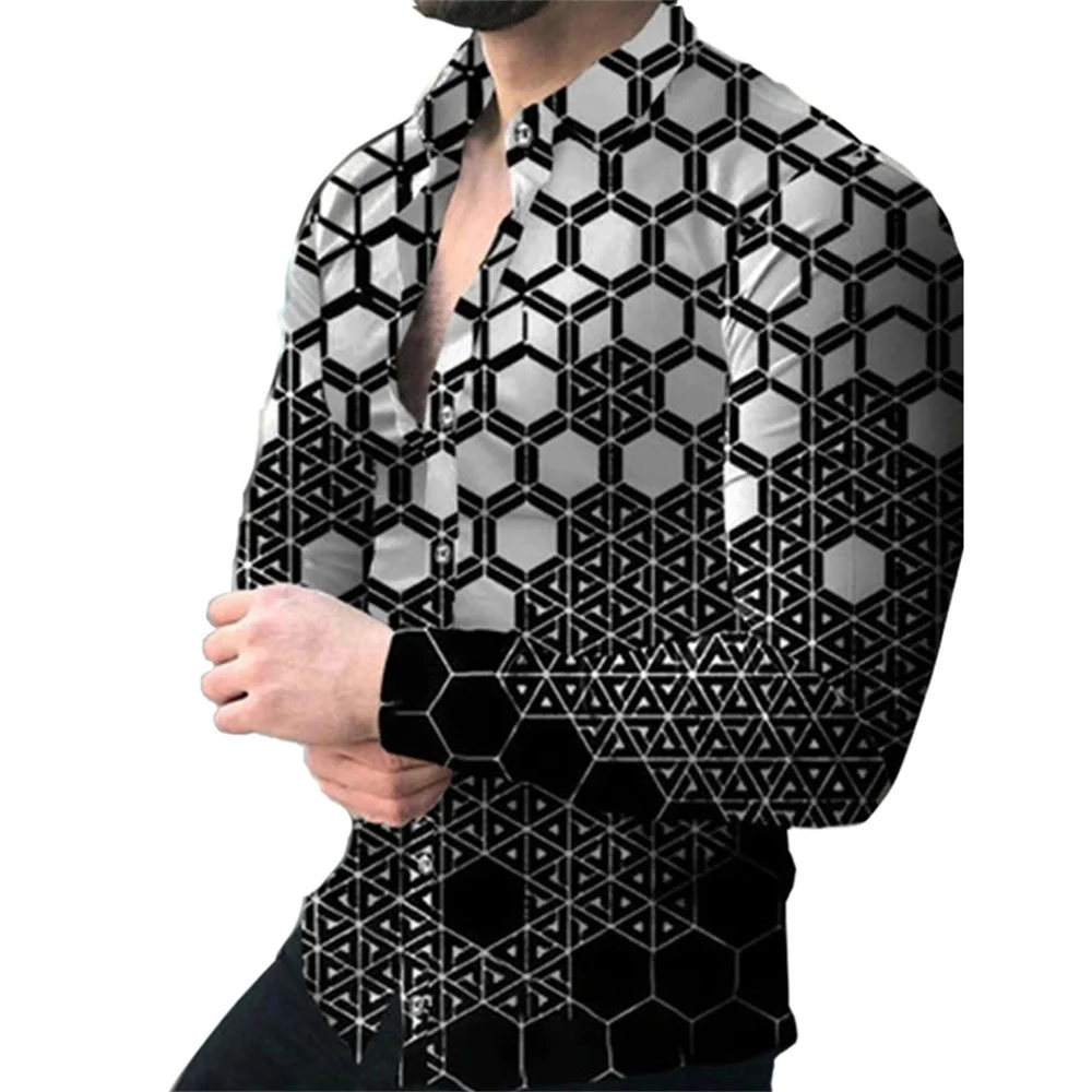 Camisas de moda con estampado floral en 3D para hombre, camisas de manga larga con solapa estampada, ropa informal vintage de calle con gráficos geniales, tops ajustados para hombre
