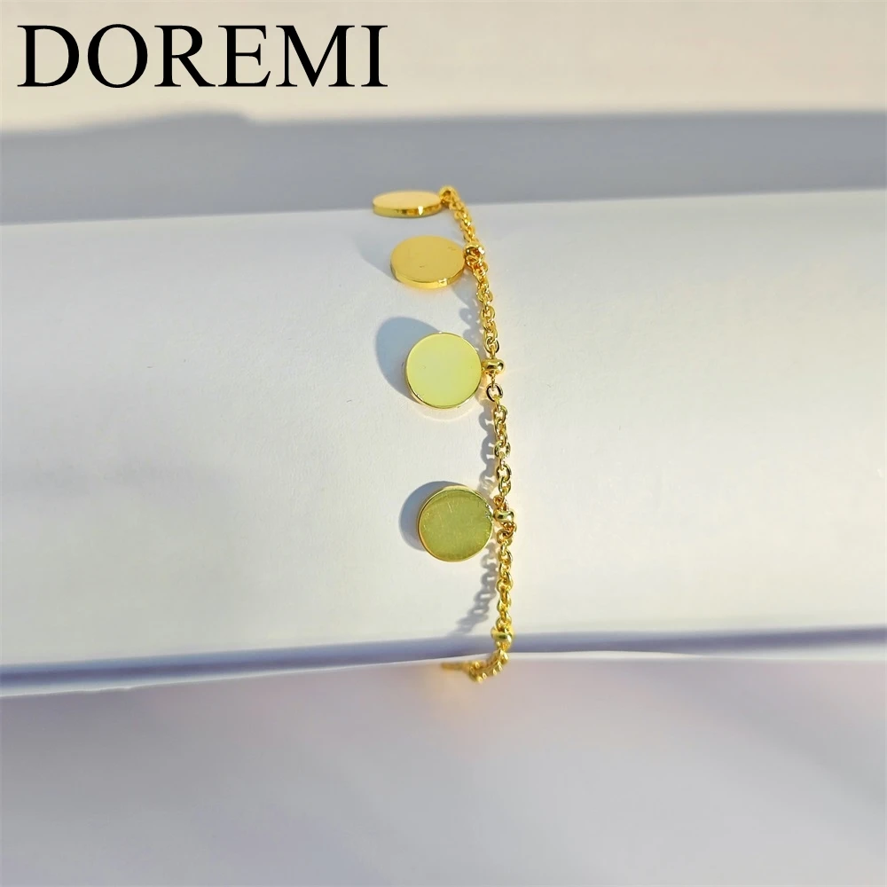 DOREMI Lettering Bracelet Coin Stainless Steel   Engrave Coin Letter Bracelet Women Gift Charm Jewelry