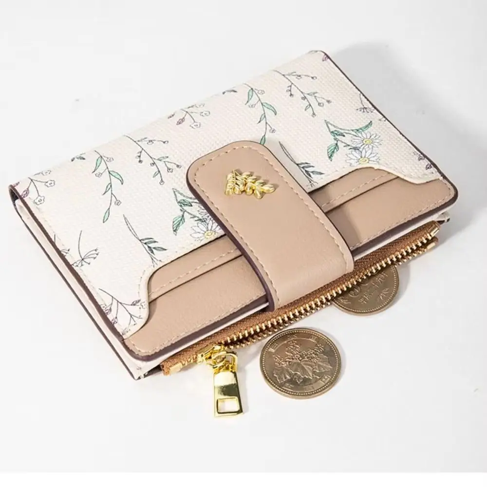 Slim PU Leather Short Wallet INS Multi-Cards Zipper Coin Purse Hasp Small Flowers Card Bag Wallet Zipper Hasp For Women Girl 2