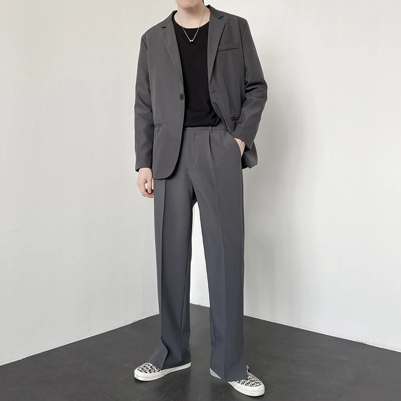 New Men Suit Pants Korean Casual Pant Neutral Solid Fashion Design Wide Leg Business Comfortable Trousers Straight Streetwear mens sports pants
