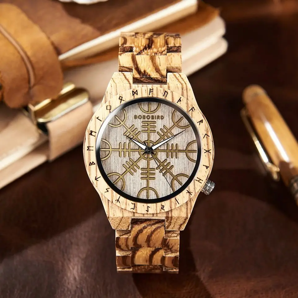 BOBO BIRD Viking Men's Watch Wooden Wristwatch Male Timepieces