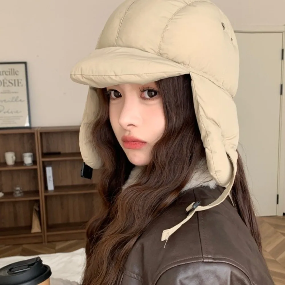 Solid Color Padded Bomber Hats Ear Flaps Windproof Cycling Cap Korean Version Thermal Pullover Trapper Hat Ski Pilot Cap