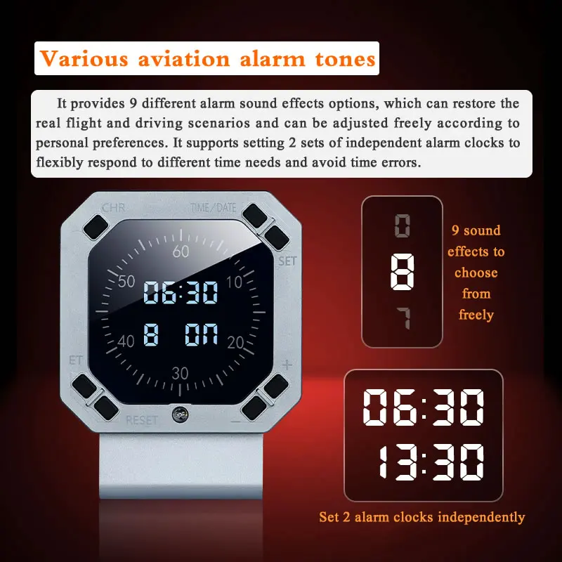 Desktop CNC Simulation Flight Instrument Metal Aviation Sentiment Clock With Timer And Alarm 3