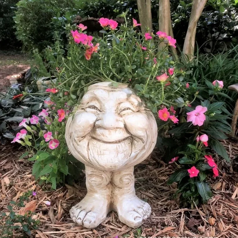 

New Muggle Face Resin Sculpture In Flower Pot with Funny Expression Garden Supplies