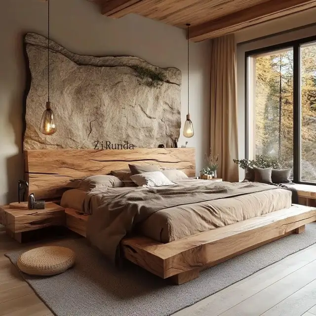 Log Simple Art Furniture Master Bedroom Full Solid Wood Bed Homestay Hotel Double Bed 4